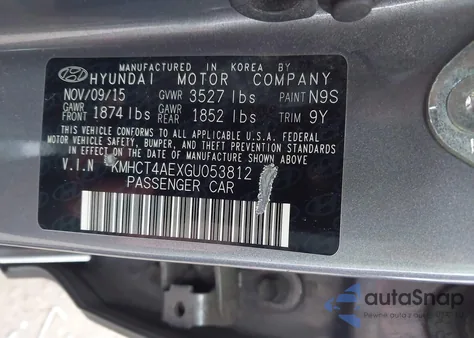 2016 Hyundai Accent Se из США, поврежденный, VIN KMHCT4AEXGU053812